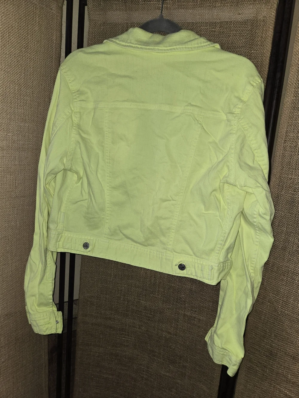 Y2k Celebrity Pink Original Denim Neon Yellow Green Cropped Denim Jacket Size L - Picture 8 of 8